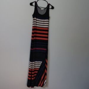 Calvin Klein Striped Maxi Dress - Black, Red, White